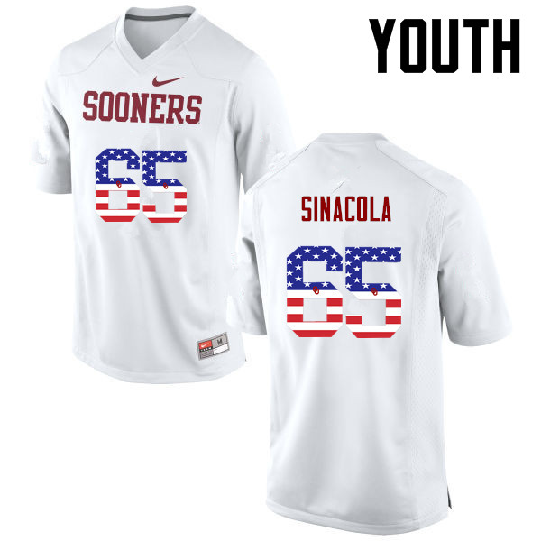 Youth Oklahoma Sooners #65 Mario Sinacola College Football USA Flag Fashion Jerseys-White